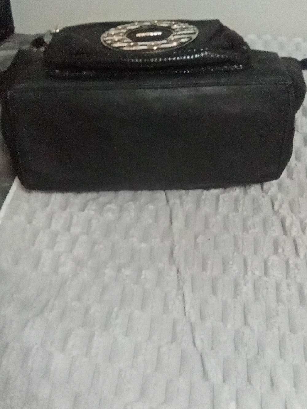 Betsey Johnson Black Patent Shoulder Bag with Gold Accent Hardware - Picture 4 of 4